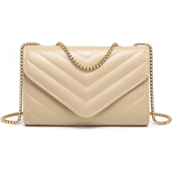 ⚡ Women's Tan Stylish Evening Clutch Chain Shoulder Strap Crossbody Bag - Picture 1 of 5